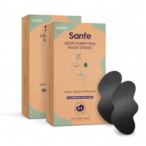 Image of Sanfe Deep Purifying Nose Strips for Women - Pack of 3 with Fuji Green Tea & Witch Hazel extracts | Removes Whiteheads | Blackheads and cleanses pores | Use on Nose (Pack of 2)