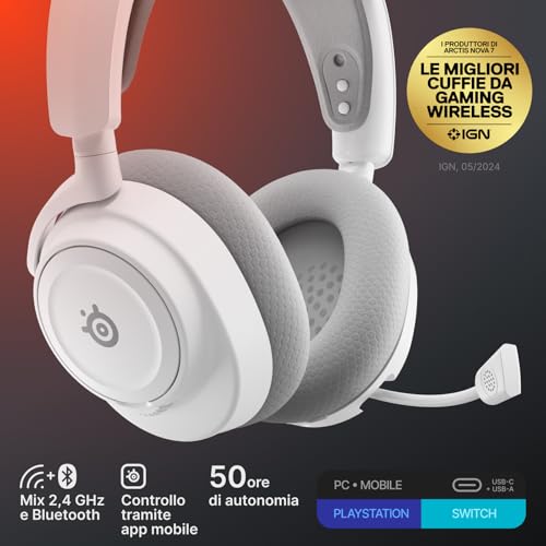 Steelseries Arctis Nova 7 Wireless Gen 2 - Cuffie Da Gioco - Controllo App In Tempo Reale - Oltre 50 H - Driver Magnetici Al Neodimio - Mixabile 2,4 Ghz/Bluetooth - Pc, PS5, PS4, Switch 1/2, Mobile - 2