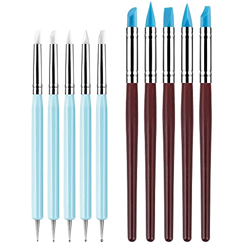 MMOBIEL 10 strumenti per modellare la creta in gomma siliconica - pennello in gomma siliconica e strumento per punteggiare a sfera per modellare ceramiche artigianali e Nail Art artigianale fai-da-te