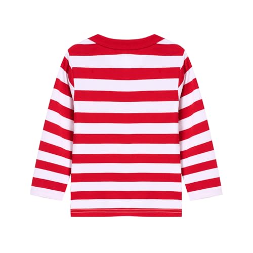 Image of LittleSpring Unisex Kids Long Sleeve Striped Tee Shirt Tagless Crew Neck Cotton T-Shirt