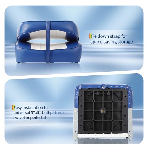 Folding Boat Seats Low Back, 2 Pack Fishing Boat Chairs with Thickened Padding, Waterproof PVC Leather Captain Chairs for Fishing, Cruises, Speedboat, 5"x5" Bolt Pattern by JoanKaren - Image 3