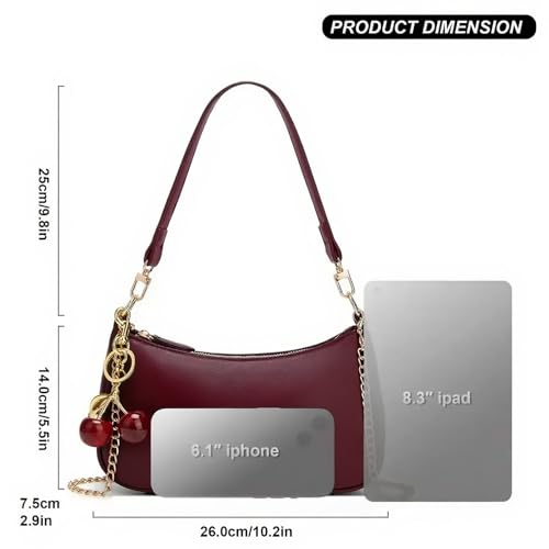 Black Shoulder Bag for Women Cute Hobo Purse Retro Clutch Underarm Handbag with Removable Straps (WY23-wine red) by MOPOVO - Used condition - Image 5