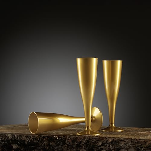 Munfix 30 Pack Gold Plastic Champagne Flutes - 5 Oz Disposable Toasting Glasses - Wedding Party Cocktail Mimosa Plastic Cups - Thumbnail 5