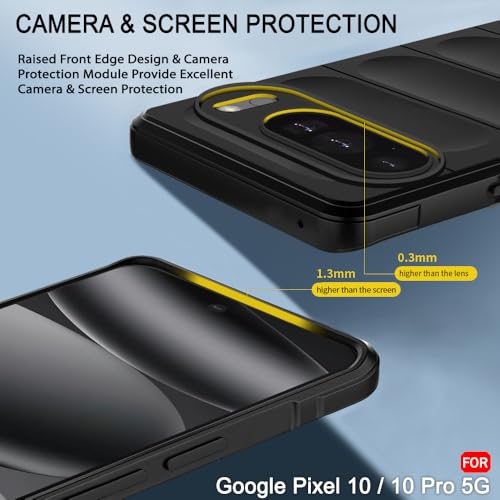 Image of TheGiftKart Liquid Silicon Back Cover Case for Google Pixel 10 / Pixel 10 Pro | ShockProof Military Grade Protection | Micro-Fibre Cloth On Inner Side | Built-in Anti-Slip Grip Case Cover (TPU, Black)
