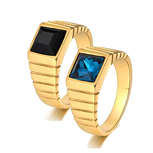 Bague homme femme acier inoxydable à 2 anneaux carrés sertis de zircons