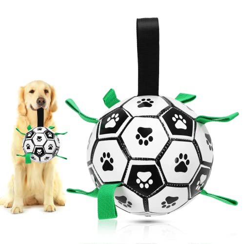 UrbanX Dog Toys Soccer Ball with Interactive Pulling Tabs, Dog Toys for Tug of War, Dog Tug Toy, Dog Water Toy, Durable Dog Balls for Irish Red and White Setter and Other Large Sporting Dogs