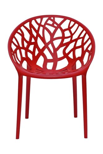 Image of activa Crystal Plastic Arm Chair | Stackable Indoor Outdoor Chair for Home, Balcony, Patio & Garden | Comfortable Designer Armrest Chair | Durable Plastic Seating Furniture (Coke Red, Set of 4)