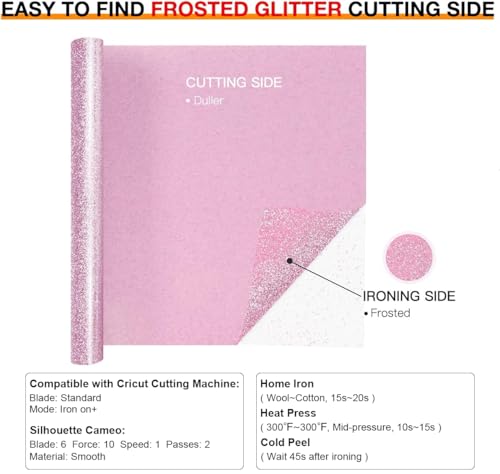 Image of HTVRONT Glitter HTV Heat Transfer Vinyl Roll - 10 inch x 8ft Pink Glitter HTV Vinyl for Shirts, Pink Glitter Iron on Vinyl for All Cutter Machine - Easy to Cut & Weed for Heat Vinyl Design