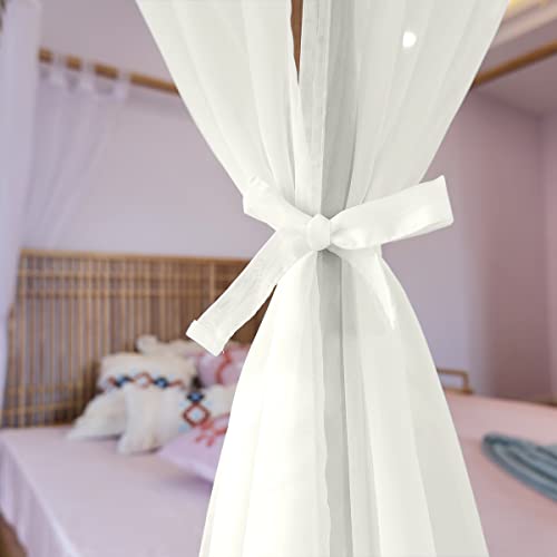 Image of Linentalks Sheer Canopy Bed Curtains for King, Queen, Full and Twin Sizes, 4 Corner Drapes, Four Poster Curtains, Ivory