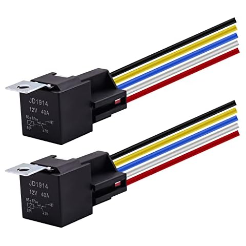 YnGia 2PCS Car Relay with Harness Sockets, 5 Pin SPDT Waterproof Automotive Relay Socket Plug with Color-Labeled Wires Harness 12V 40A for Car Truck Moto Boat Cover