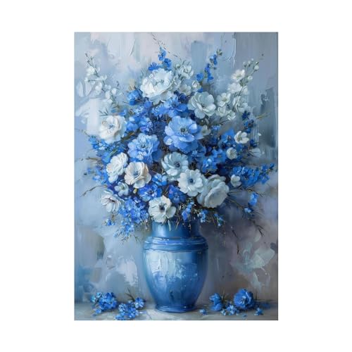 Peinture abstraite florale bleue pour habiller un grand mur vide de salon