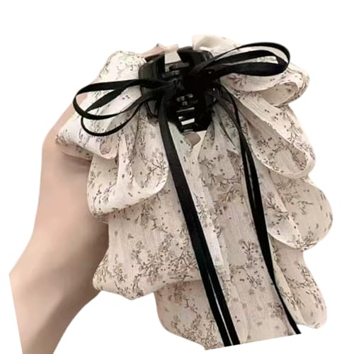 Floral Fabric Hair Clip with Rhinestone Bow Accent Secure Nonslip Grip for Women Girls Sports Workouts Sensitive Scalp Hair Clip