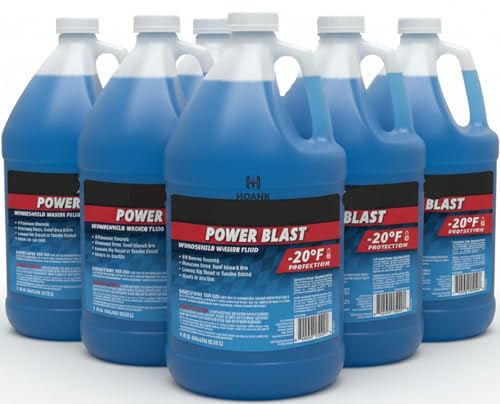 HOANK (6 Gallons) - Power Blast Windshield Washer Fluid, -20°F Protection, Blue, 1 Gallon Jug,...