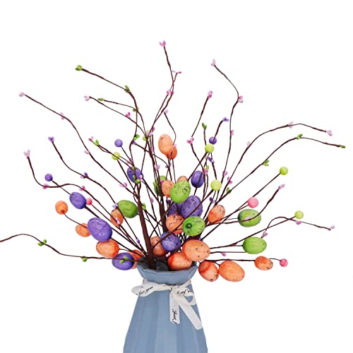 Spwolfrt Artificial Easter Flower, 3 Pack Easter Spray With Pastel Easter Eggs And Berries Decorative Stems Speckled Easter Egg Twig Branches For Easter Arrangement Centerpiece Wreath Decor(3, 15'') #TOP1