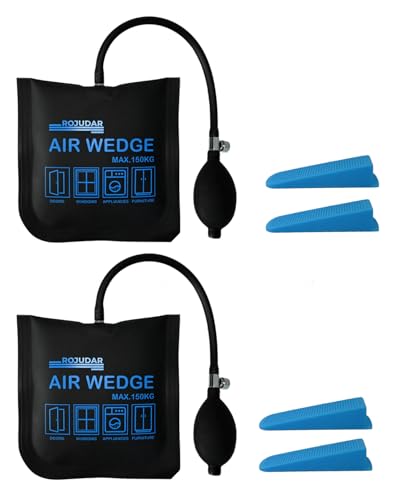 ROJUDAR 2Pack Air Wedge Bags with 4 Plastic Wedges, Air Bags Air Wedge Pump Kits for Cabinet Door Window Installation and Heavy Objects Tasks, Load-bearing 330 lbs/150kg