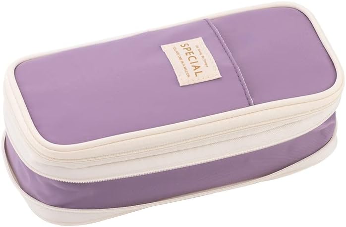 iSuperb Pencil Case Large Capacity Student Purple Pencil Bag Canvas Pencil Pouch for Girls Boys ,Pen Stationery Storage Bag Double Zipper Pencil Organizer School Office