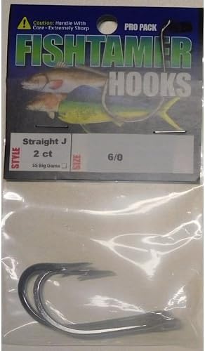 Straight J Stainless Big Game Hooks Sizes 6/0-12/0 - Super Sharp Fish Tamer Pro 2 Pack (12/0)