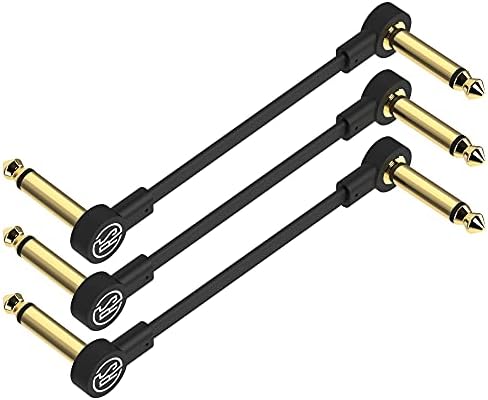 Rock Stock Guitar Flat Patch Cables - 4 Inch S-Shape Effect Pedal Cables - Black with Durable Gold Plated Connectors, Maximize Pedalboard Space (3 Pack)