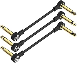 Rock Stock Guitar Flat Patch Cables - 4 Inch S-Shape Effect Pedal Cables - Black with Durable Gold Plated Connectors, Maximize Pedalboard Space (3 Pack)