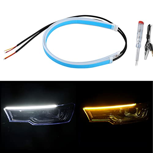 Car Led Strip Lights, Drl Led Headlight Strip Daytime Running Lights Dual Color White Turn Signal Yellow Lights Flexible Waterproof For Truck Suv(2Pcs 24 Inch) #TOP2