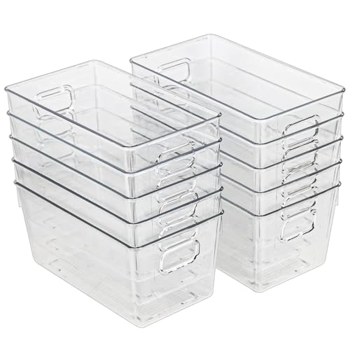 10 PACK Clear Storage Bins Clear Storage Containers for Kitchen Pantry Organization, Organizing Bins with Built in Handles, Cabinet Organizers