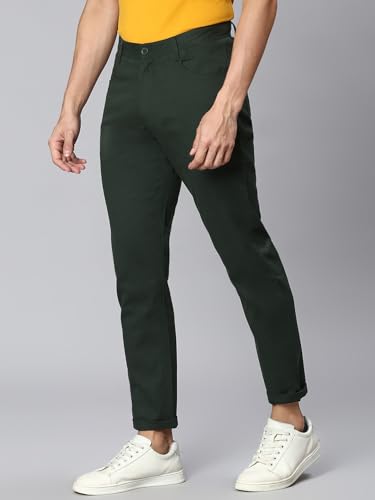 Image of Hubberholme Men's Tapered Fit Cotton Trousers, Ankle Length Button Closure Chinos
