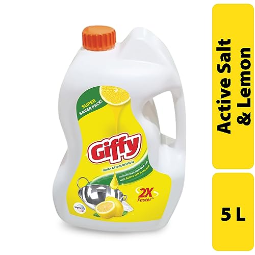 Image of Giffy Liquid Dish Wash Gel 5L with Active Salt & Lemon| 50% More Effective| Tough Grease Removal & Natural Fragrance| Removes Odour| Easy Lather & Rinse Off| Leaves No White Residues| Hand-Safe