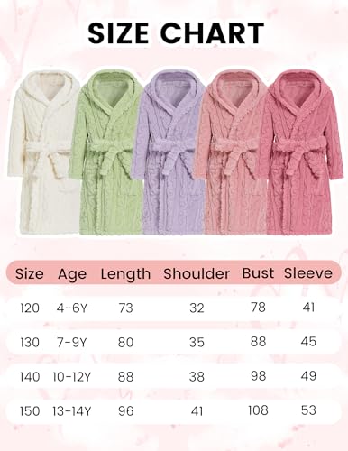 JiAmy Kapuzen Bademantel für Mädchen Flauschiger Fleece Plüsch Langer Schlafmantel Kinder
