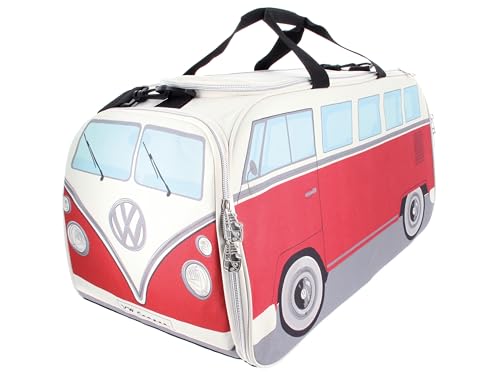 BRISA VW Collection - Volkswagen Retro sportowa torba fitness na ramię, torba sportowa w kształcie kampera T1 (duży/klasyczny autobus/czerwony i beżowy)