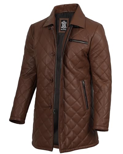 Image of Decrum Car Coat Style Mens Leather Jacket - Real Lambskin Long Leather Jackets for Men