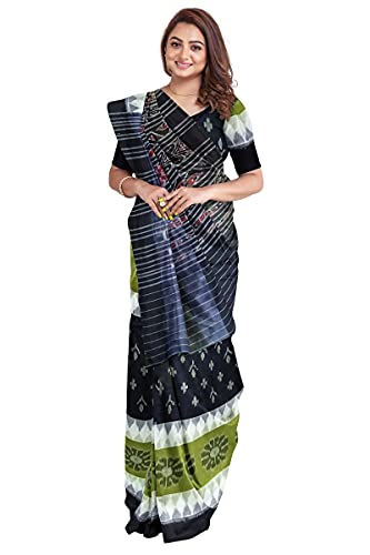 Image of Odisha Sambalpuri Handloom Ikat Women's Cotton Saree, Odisha Handloom Handmade Pure Cotton Khandua Saree, Ikkat Orissa Traditional Handloom Saree Without Blouse