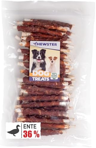 CHEWSTER Kaustangen für Hunde mit Ente - Hundeleckerli – 800 g | 85 Kaurollen für Hunde - Hundesnacks