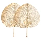 Houchu Hand Made Rattan Fan, Handheld Bamboo Fan Raffia Woven Fan Paddle Fans Chinese Style DIY Home...