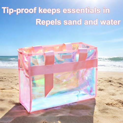 Image of Iridescent Beach Bag Waterproof, 2-Pack Jelly Beach Tote for Women