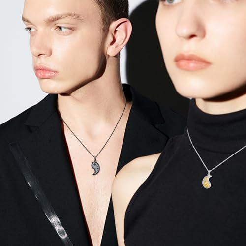 Yin Yang Couples Matching Necklace 925 Sterling Silver Yin Yang Friendship Couples BFF Pendant Necklace Jewelry for Her Him with Gifts Box3