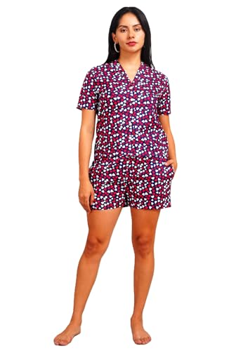 Image of Women's and Girls Cotton Printed Relaxed Night Suit Set of Top & Shorts Set II Sleepwear Set