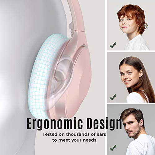 Mpow Pink Active Noise Cancelling Headphones, 45Hrs Playtime Bluetooth Headphones with Microphone, Quick Charge, Deep Bass, Wired Wireless Headset for Girls, Women, Adults, TV, Online Class, Office - Thumbnail 3