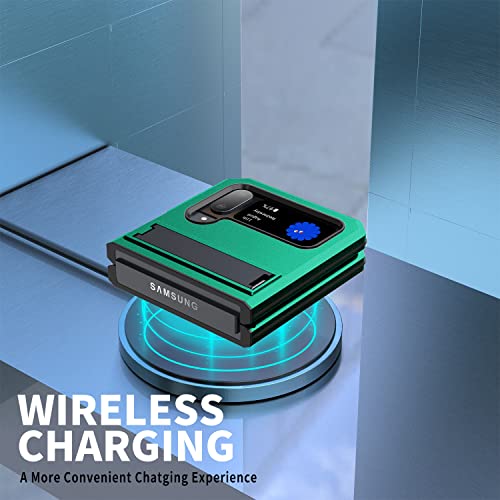 Compatible With Samsung Galaxy Z Flip 4 Case Military Metal Case With Kickstand Aluminum Heavy Duty Shockproof Armor Hard Case For Galaxy Z Flip 4 (Green) #TOP5