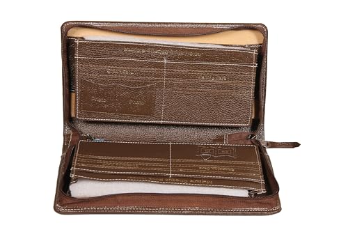 Image of Sukeshcraft Multiple Cheque Book Holder | Original Leather Holds Upto 8 Cheque Books, Locker Key Hook Matching Zipper (Leather, Chocolate Brown)