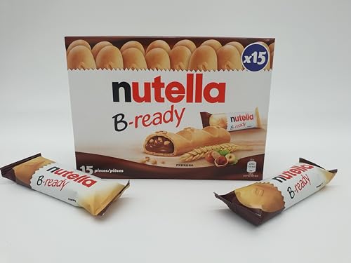Nutella B-ready 15 Bars Wafer Filled With Hazelnut Spread with Cocoa, Individually Wrapped Nutella 15 X 22g Bars. On the go snacks for all ages.
