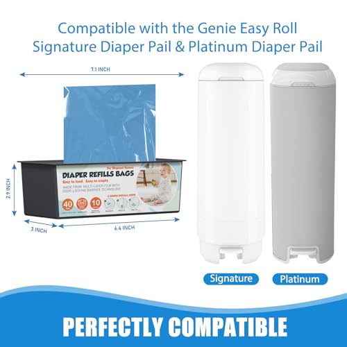 Upgrade Diaper Pail Refills Bags with 40 Bags Compatible with Genie Easy Roll Signature and Platinum Diaper Pails, 7-Layer Odor-Barrier Technology, 3 Pack (120 Bag)