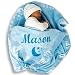 Personalized Baby Blankets (Blue), Large 36x36 Inch, Wide Satin Trim, 200 gsm Fleece