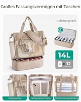 bagsmart Shopper Tasche Damen Strandtasche Groß, Netz Handtasche Beach Bag mit Kühlfach, Wasserdichter Urlaubstasche Badetasche mit Reißverschluss für Schwimmbad Kreuzfahrt Shopping, Kamel – Ansicht 4