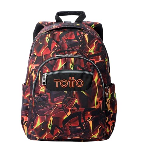 TOTTO - Mochila Escolar Adaptable a Carro, Modelo Acuareles, Capacidad 20 L, Bolsillo Pc 14", Bolsillos Botella, Espaldar Ergonómico con Flujo de Aire, Cómodas Correas en S, Estampado Flash Rojo