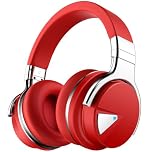 GarageRock E7 Active Noise Cancelling Headphones Bluetooth Headphones Wireless Headphones Over Ear with Microphone Deep Bass, Comfortable Protein Earpads, 30 Hours Playtime for Travel/Work, Red