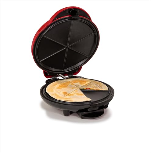 Nostalgia 6-Wedge Electric Quesadilla Maker with Extra Stuffing Latch, 8-inch, Red Original