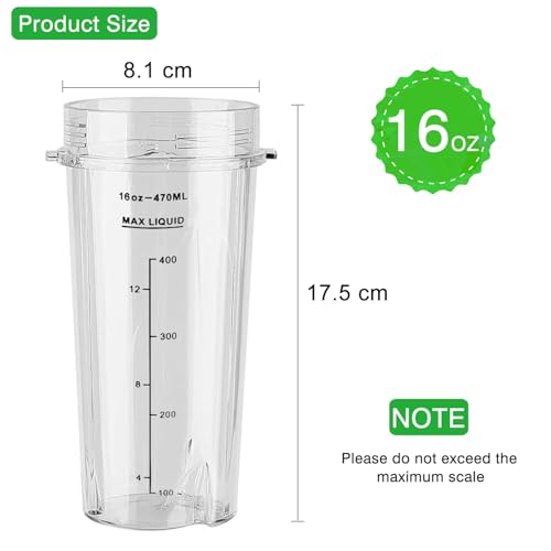 470ml/16oz Cups for Ninja 700W Slim Blender QB3001UKS BL770 BL780 BL660 BL740 BL810, Replacement Parts for Nutri Ninja 1100W/1200w/1500w Series Blenders (2 Pack) - Image 2