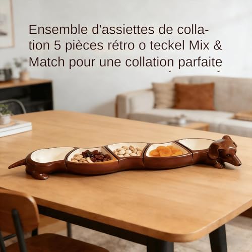 Plat de service à 5 sections teckel pour ne plus mélanger vos biscuits et noix - 3