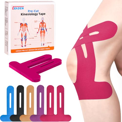 IEADEN Precut Kinesiology Tape for Knees, 20 Pcs - Knee Support & Stability, Knee Pain Relief Athletic Tape - Waterproof & Elastic, Breathable Hypoallergenic Latex-Free Tape, Pink