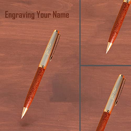 Image of Roshfort Customized Engraved Metal Twist Ballpoint Pen | Wooden Finish | Medium Point | Blue Ink | 1 Count SEND DETAIL WHATSAPP +91 9631056748